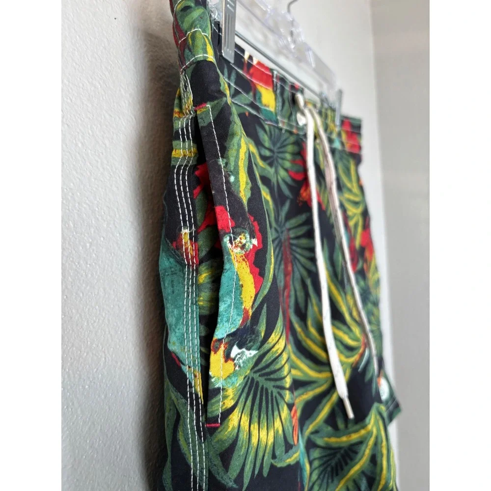 Caribbean Joe Mens‎ Swim Trunks Large Tropical Parrot Floral Board Shorts Black